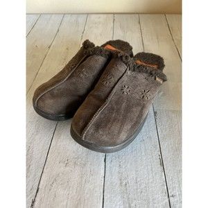 Y2K Rocket Dog Sz 7 Women Faux Fur Lined Brown Suede Platform Chunky Mules Clogs